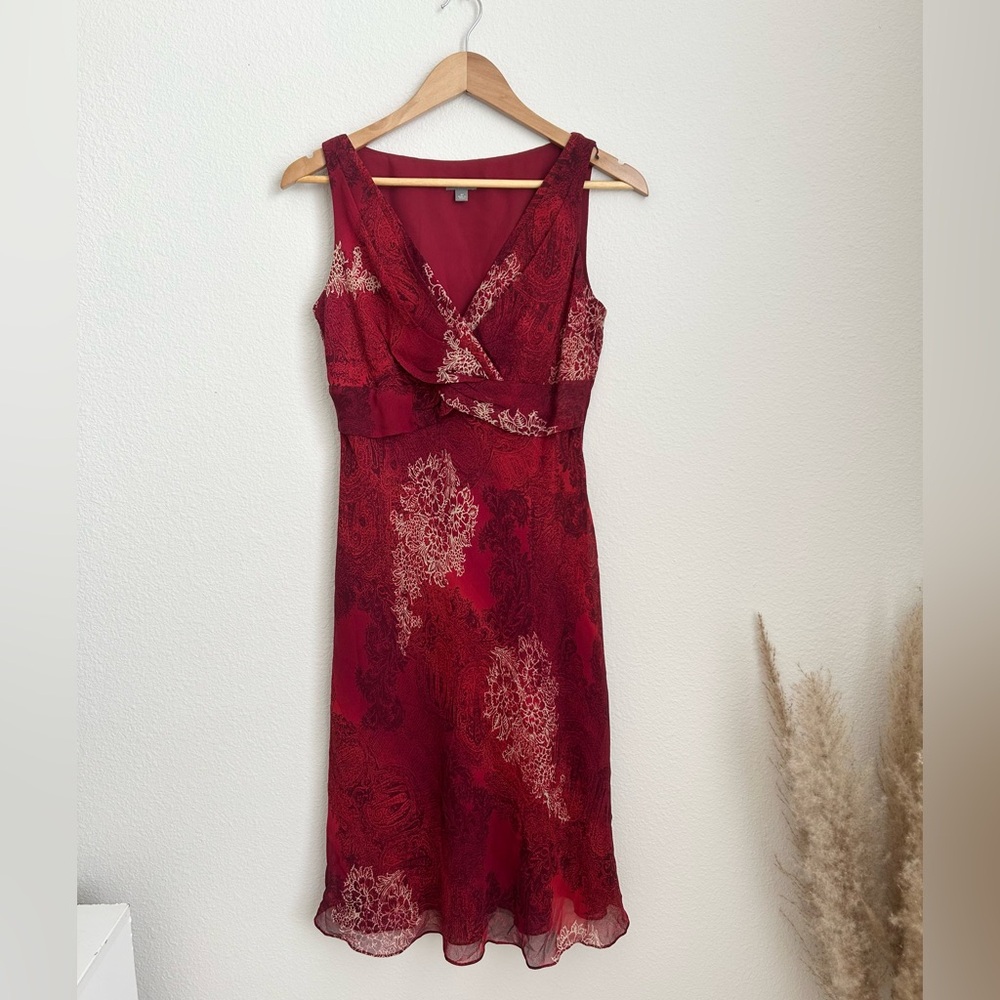 Ann Taylor Petite Silk Red Paisley Midi Dress - Size 6P